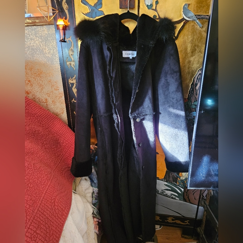 Calvin klein fox fur trim coat